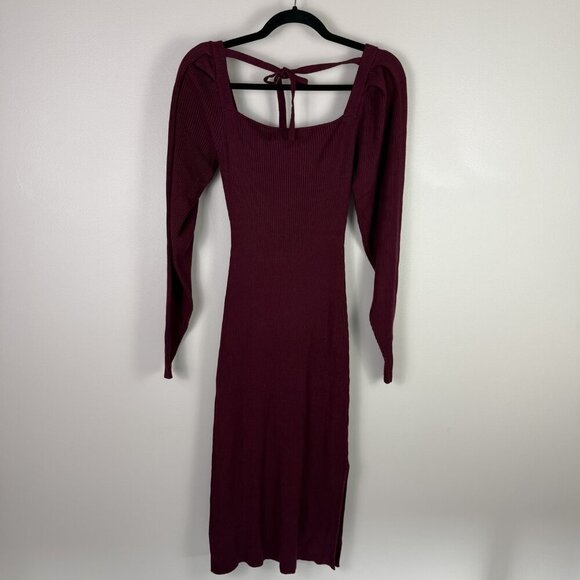 Rachel Parcell Sweater Midi Dress Stretch Small Wine Red Rib Knit Long Sleeve - Picture 10 of 10